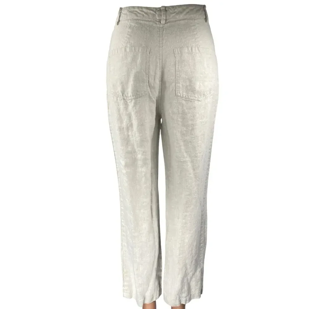 Reformation Women's Gray Linen High Waisted Straight Trousers Pants Size 2